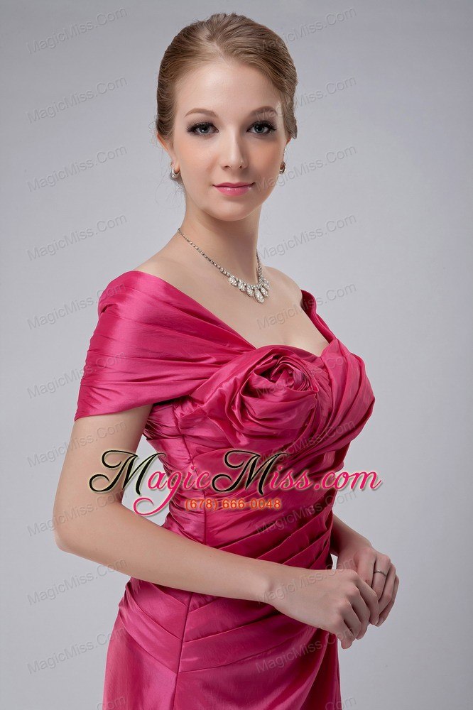 wholesale rose pink column off the shoulder ankle-length taffeta ruch mother of the bride dress