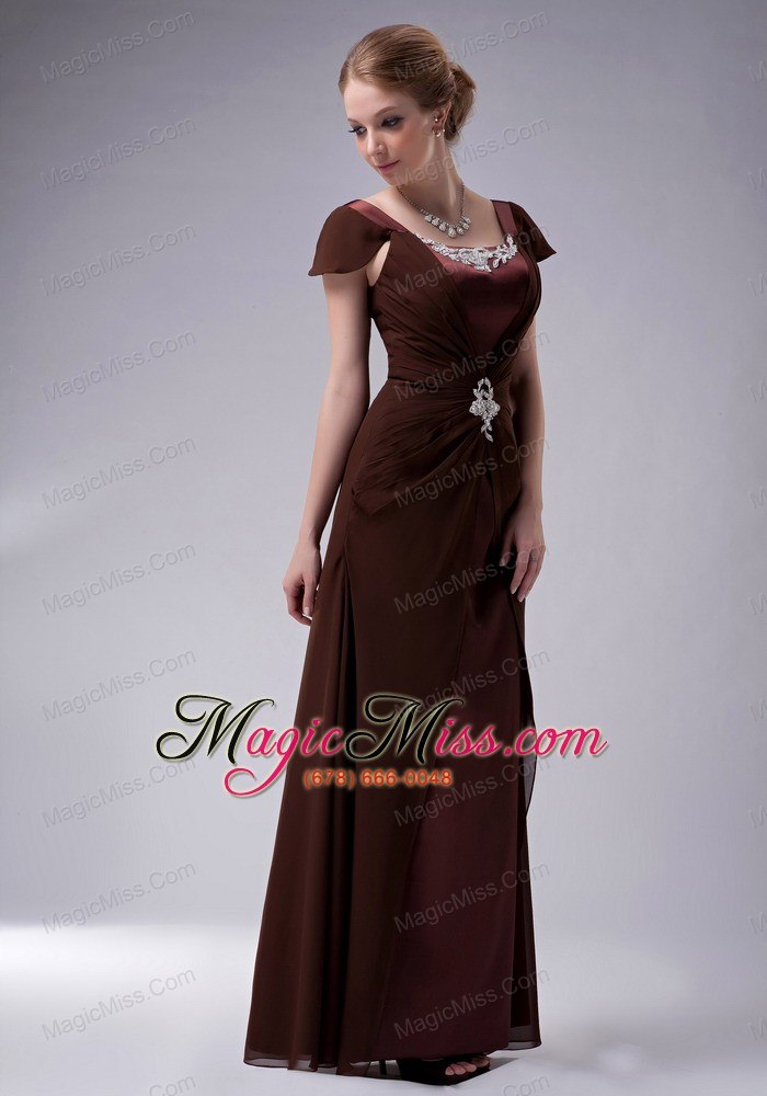 wholesale brown column square floor-length chiffon beaidng mother of the bride dress