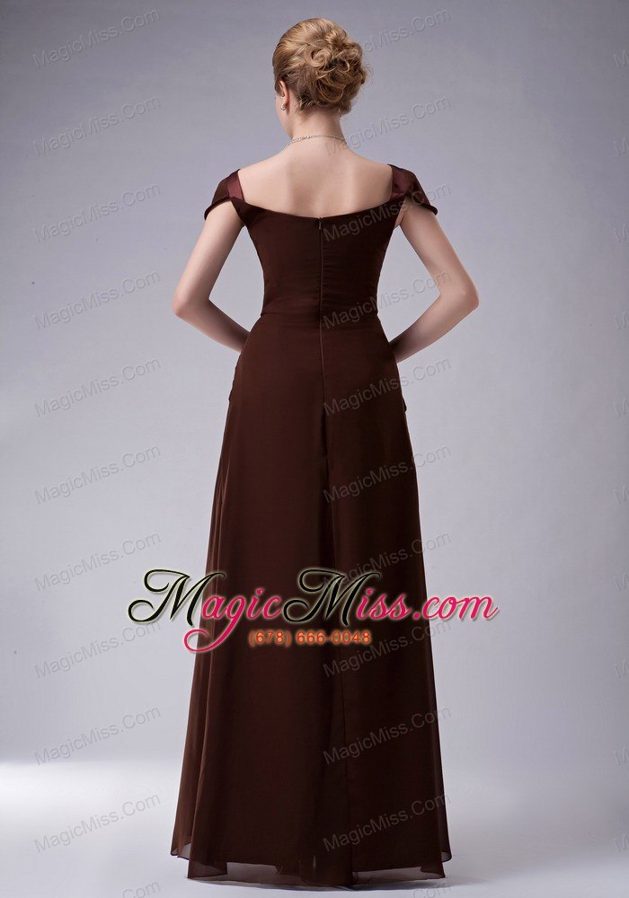wholesale brown column square floor-length chiffon beaidng mother of the bride dress
