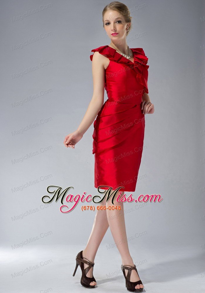 wholesale red column v-neck mini-length taffeta ruch prom / homecoming dress