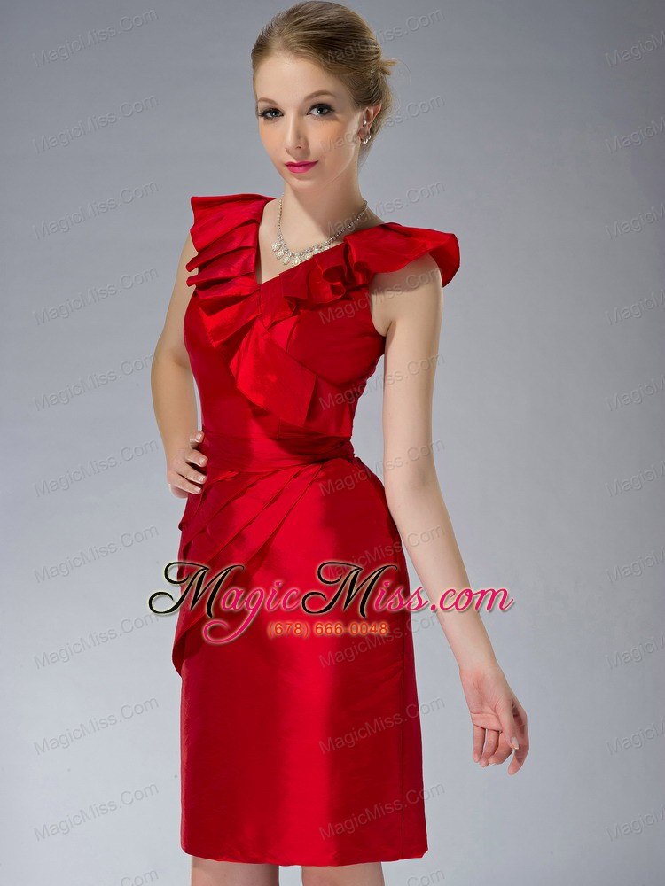 wholesale red column v-neck mini-length taffeta ruch prom / homecoming dress