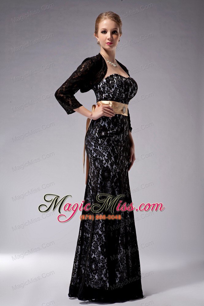 wholesale black column strapless floor-length lace sashes mother of the bride dress