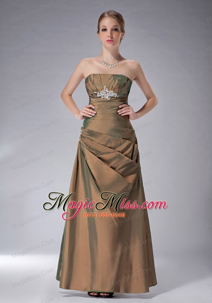 wholesale brown column strapless ankle-length taffeta appliques mother of the bride dress