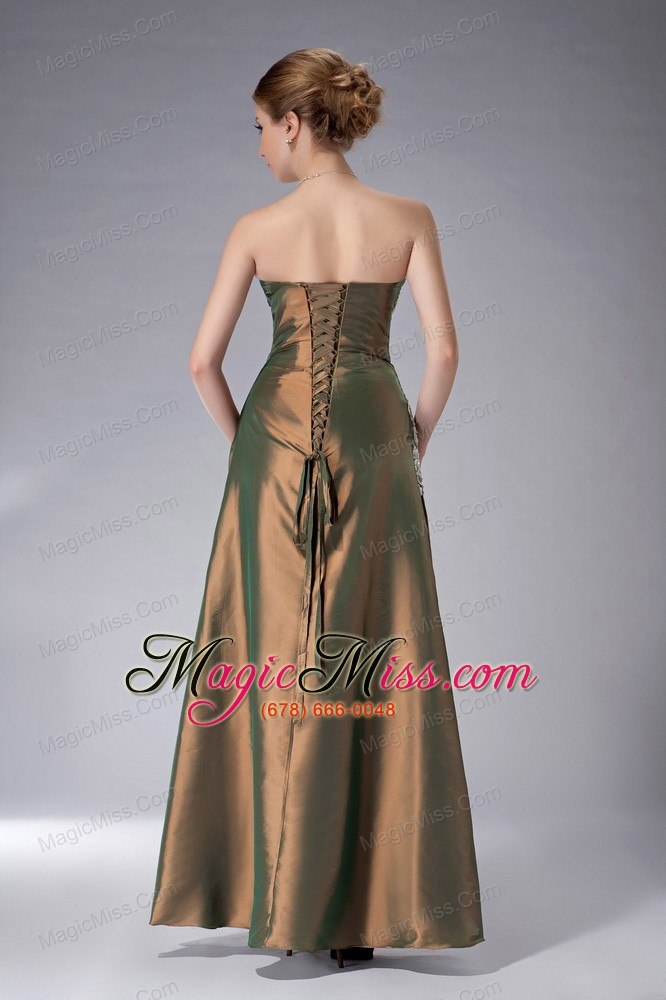 wholesale brown column strapless ankle-length taffeta appliques mother of the bride dress