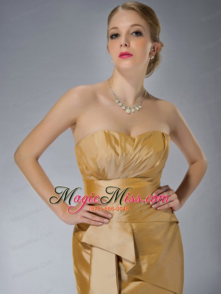 wholesale yellow column sweetheart knee-length taffeta ruch mother of the bride dress