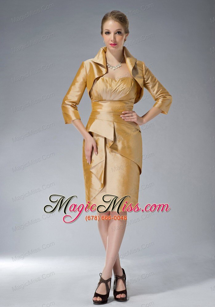 wholesale yellow column sweetheart knee-length taffeta ruch mother of the bride dress