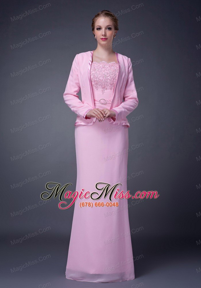 wholesale pink column straps floor-length chiffon beading mother of the bride dress