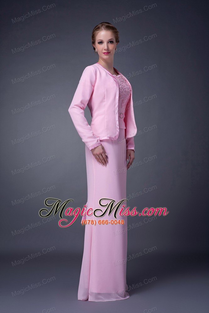 wholesale pink column straps floor-length chiffon beading mother of the bride dress