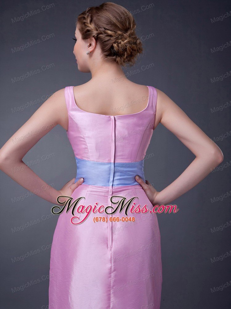 wholesale pink column scoop knee-length taffeta sashes mother of the bride dress
