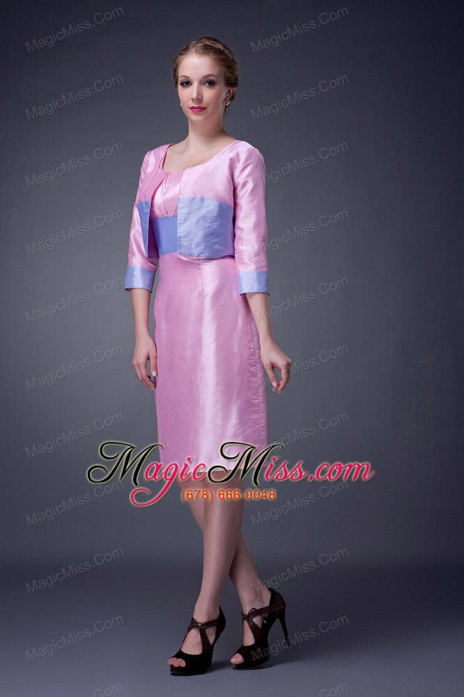 wholesale pink column scoop knee-length taffeta sashes mother of the bride dress