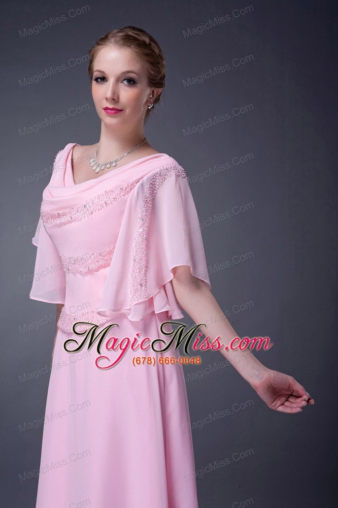 wholesale pink empire v-neck floor-length chiffon beading mother of the bride dress