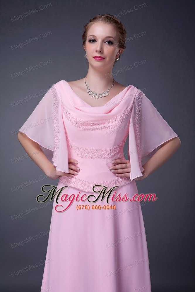 wholesale pink empire v-neck floor-length chiffon beading mother of the bride dress