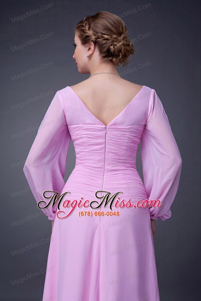 wholesale pink empire v-neck floor-length chiffon ruch mother of the bride dress