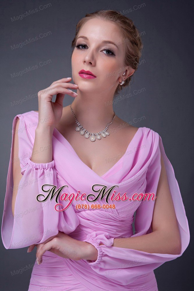 wholesale pink empire v-neck floor-length chiffon ruch mother of the bride dress