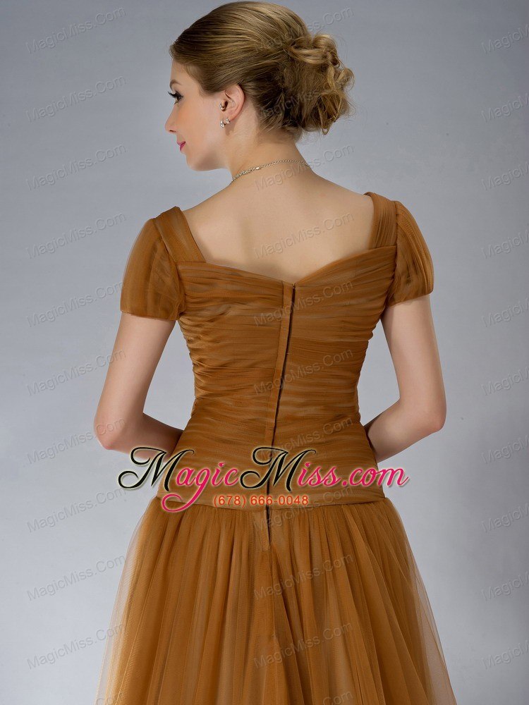 wholesale brown empire square brush train tulle appliques mother of the bride dress