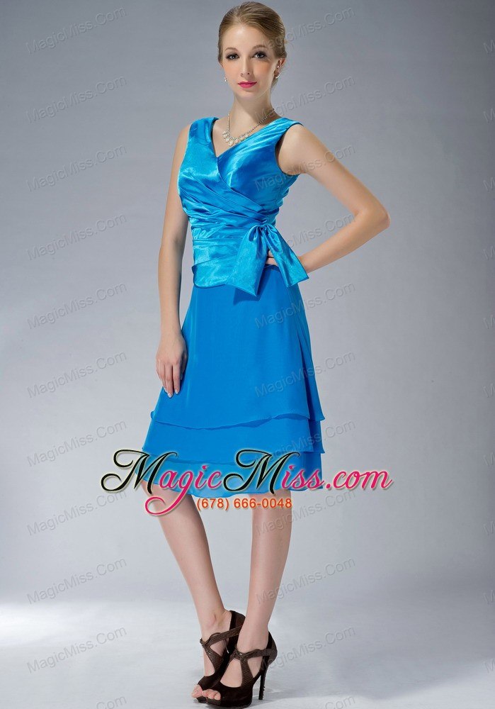 wholesale sky blue empire v-neck knee-length chiffon ruch mother of the bride dress