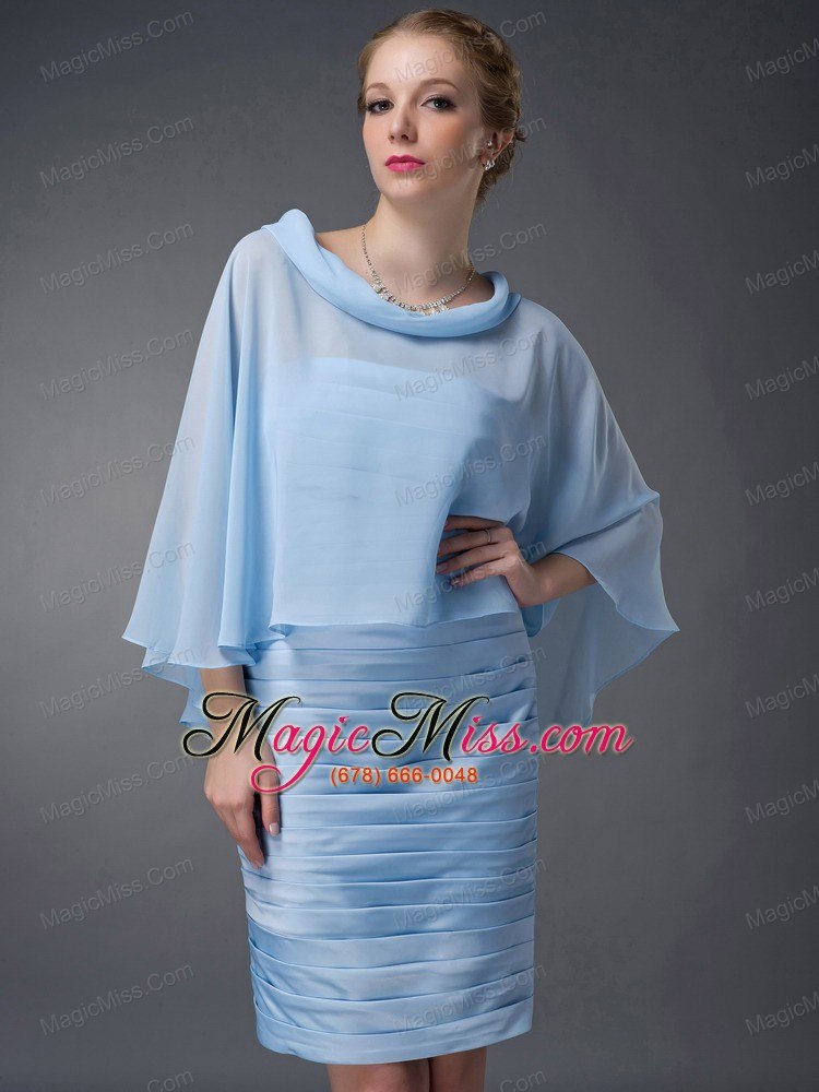 wholesale baby blue column scoop knee-length chiffon ruch mother of the bride dress