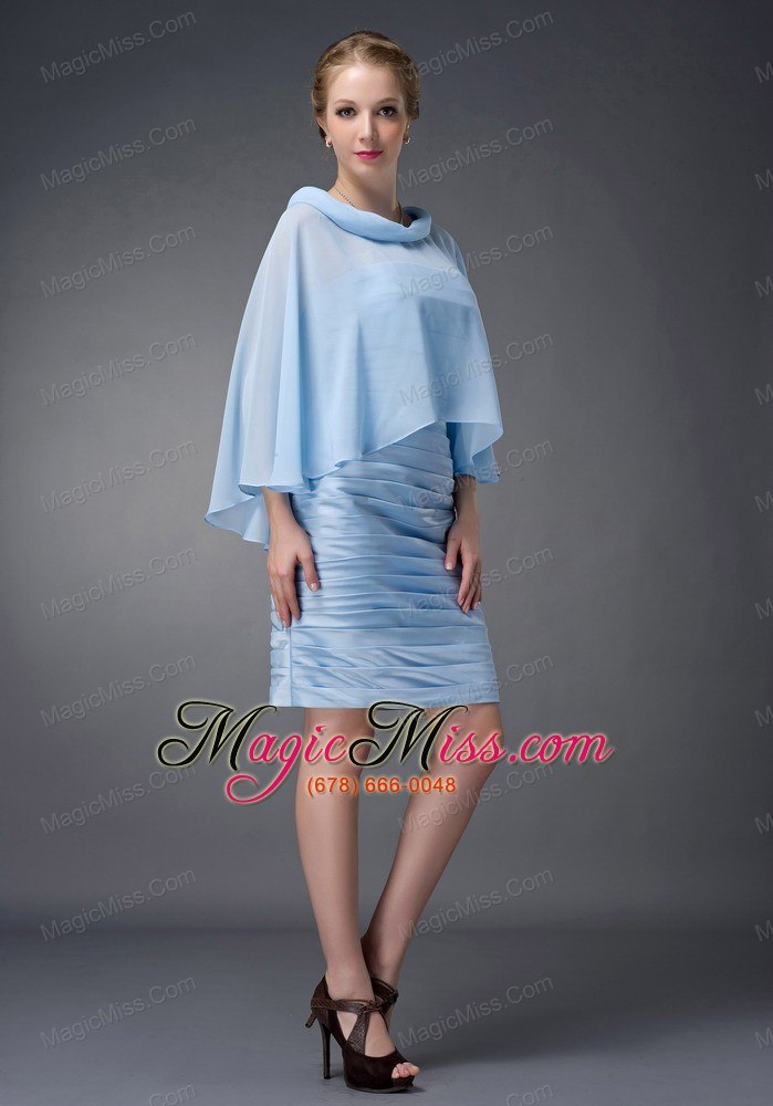 wholesale baby blue column scoop knee-length chiffon ruch mother of the bride dress