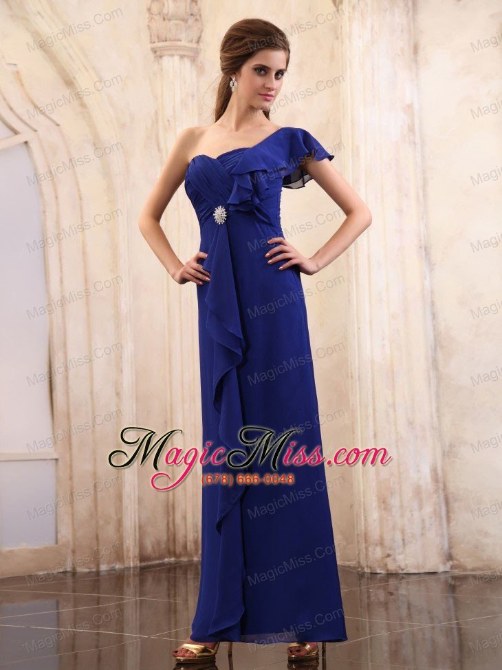 wholesale royal blue prom dress with one shoulder ankle-length chiffon