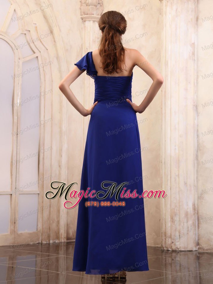wholesale royal blue prom dress with one shoulder ankle-length chiffon