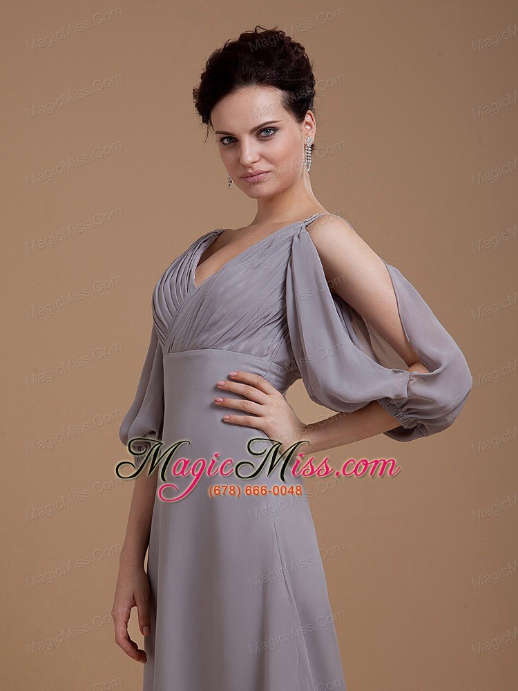 wholesale grey mother of the bride dress with v-neck 3/4 length sleeves floor-length