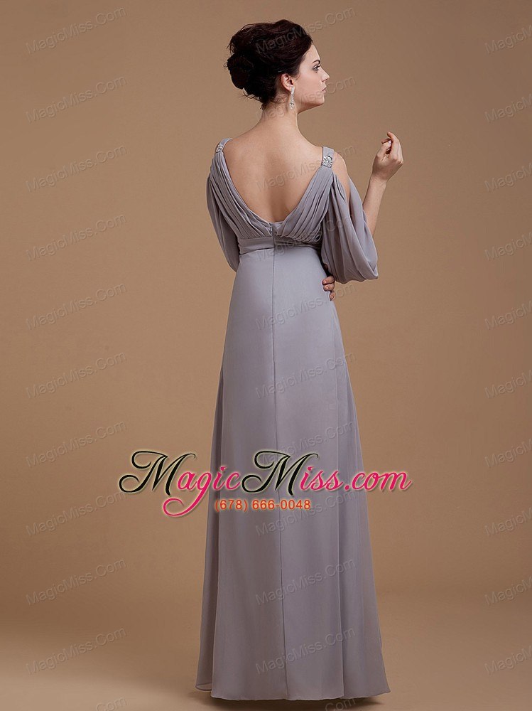 wholesale grey mother of the bride dress with v-neck 3/4 length sleeves floor-length