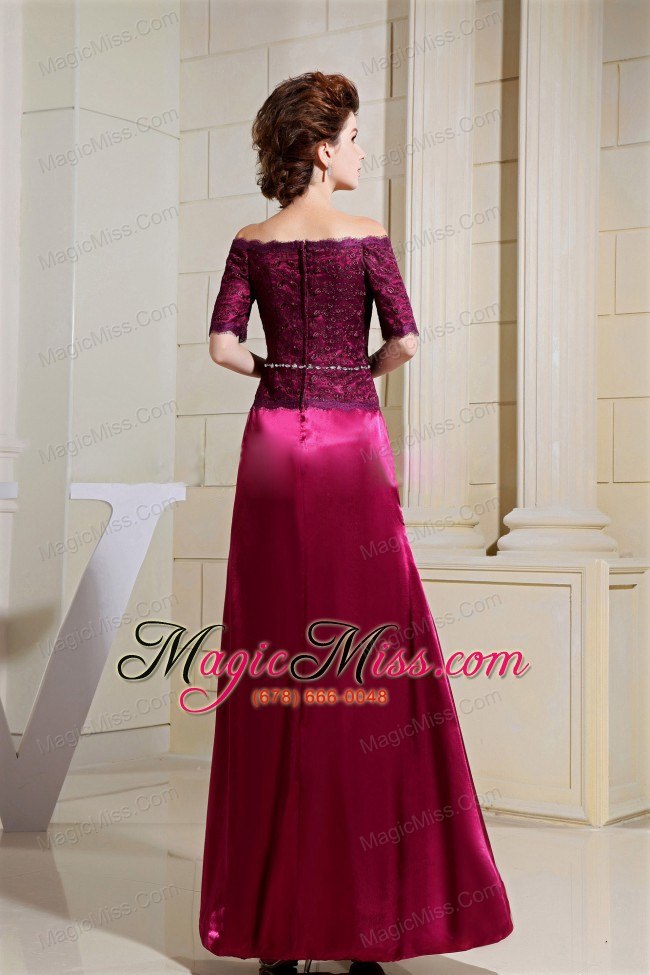 wholesale hot pink mother of the bride dress with off the shoulder and short sleeves