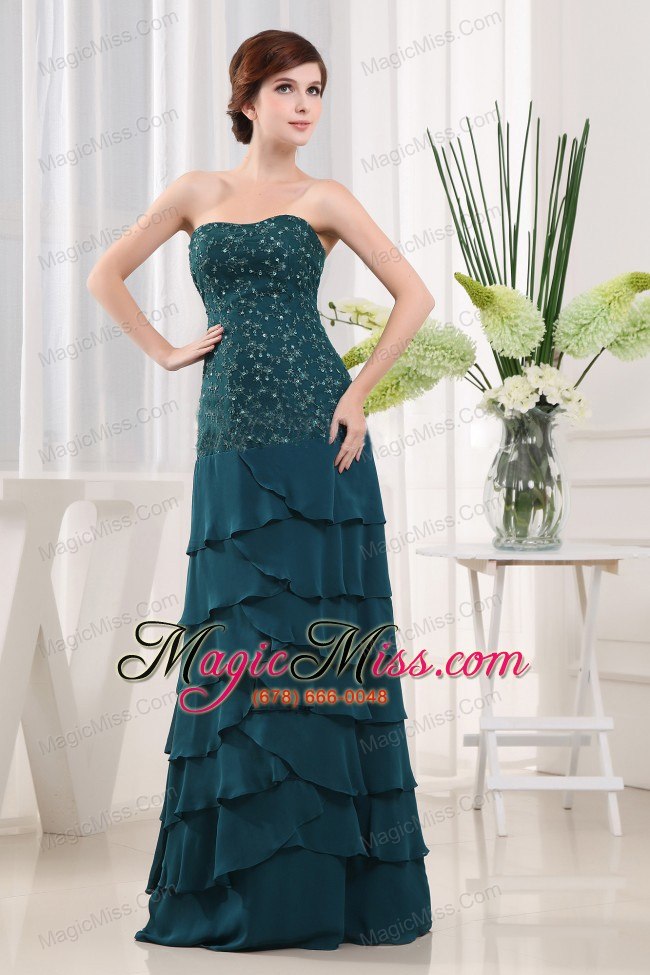 wholesale beading column strapless chiffon floor-length teal prom dress
