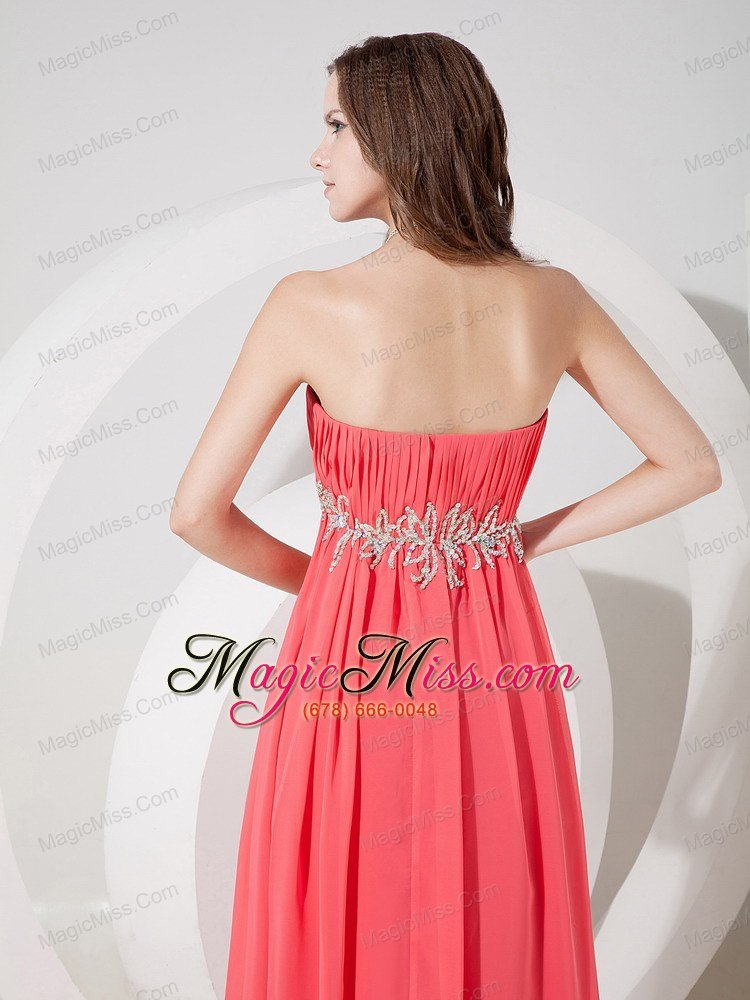 wholesale watermelon red empire strapless floor-length chiffon beading prom dress