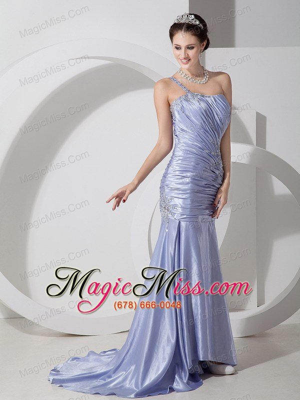 wholesale customize lilac prom dress column one shoulder