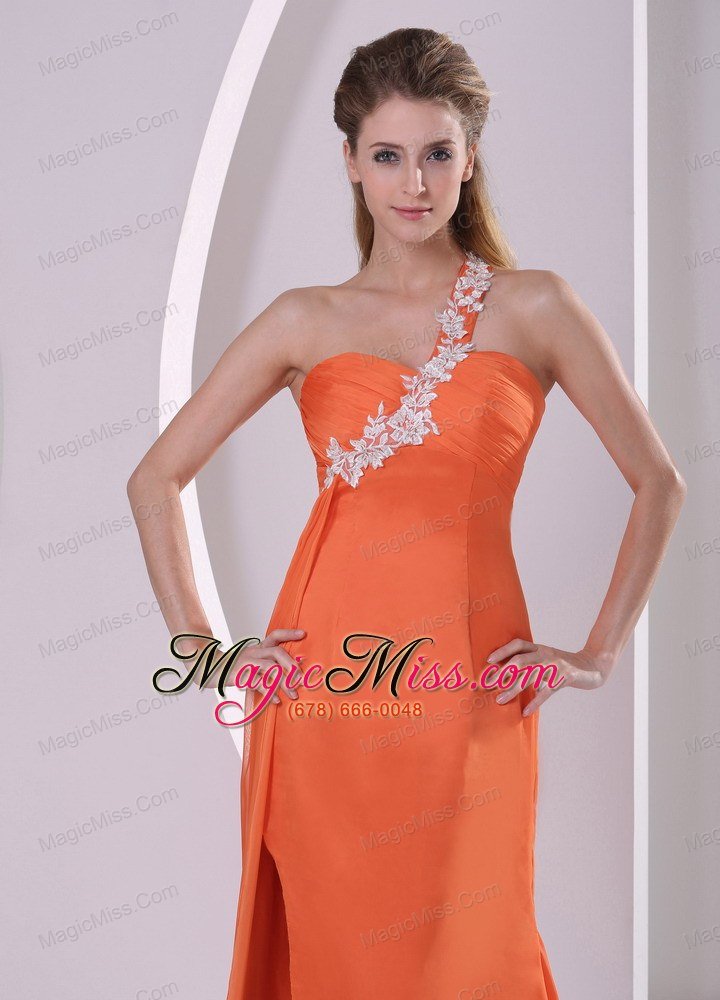 wholesale orange red one shoulder high slit court train 2013 prom pageant dress appliques and ruch
