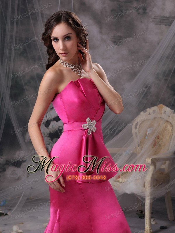 wholesale hot pink mermaid strapless floor-length satin beading and ruch prom / celebrity dress