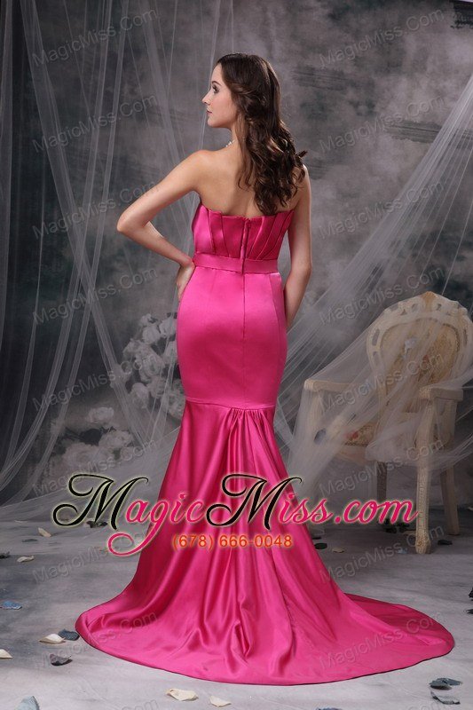 wholesale hot pink mermaid strapless floor-length satin beading and ruch prom / celebrity dress