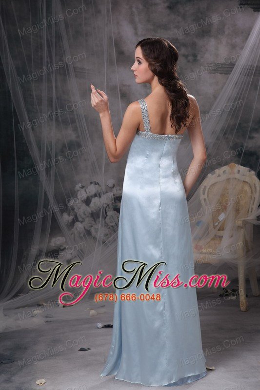 wholesale light blue elegant bridesmaid dress column one shoulder elastic woven satin beading and ruch floor-length