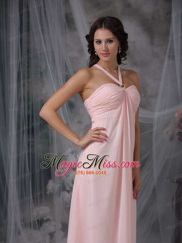 wholesale pink empire halter floor-length chiffon ruch prom dress