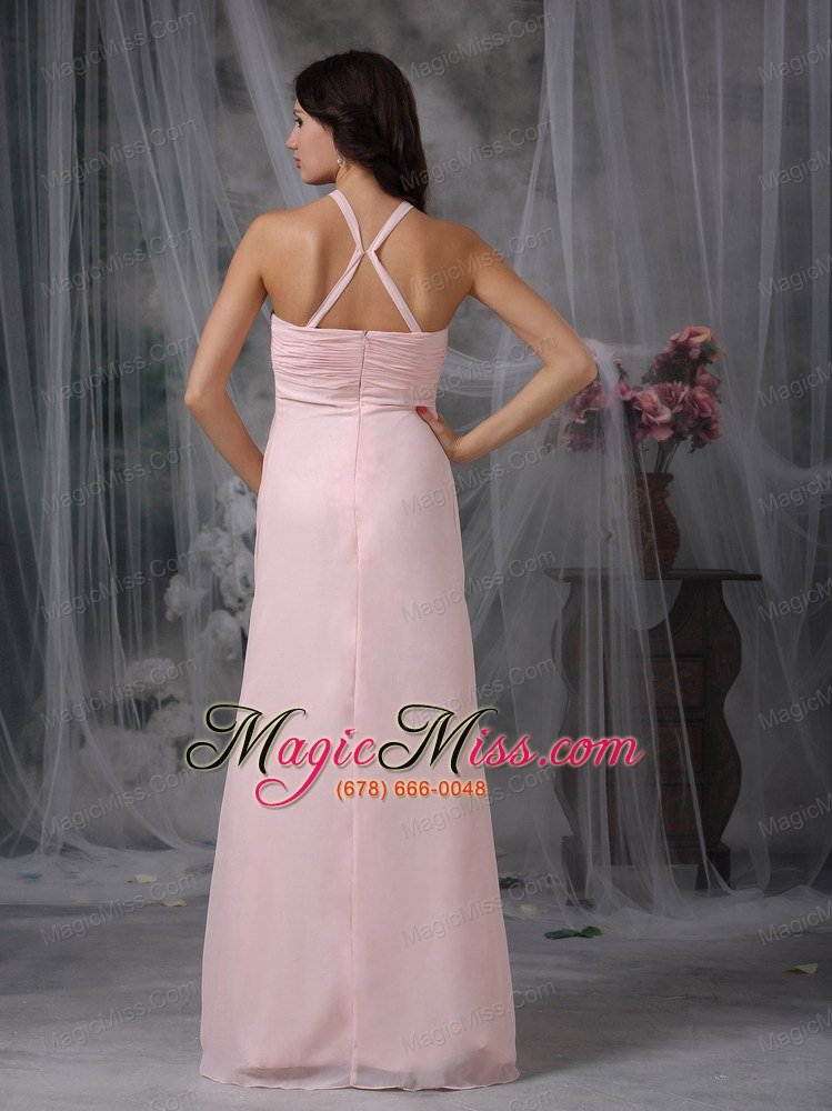 wholesale pink empire halter floor-length chiffon ruch prom dress