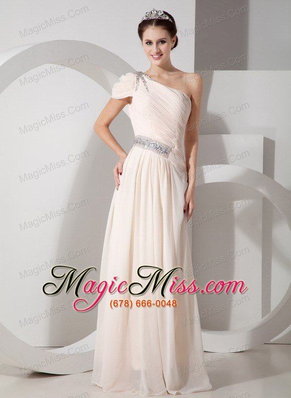 wholesale champagne empire one shoulder floor-length chiffon beading prom dress
