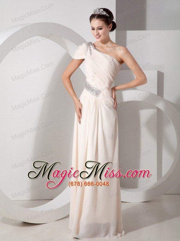 wholesale champagne empire one shoulder floor-length chiffon beading prom dress