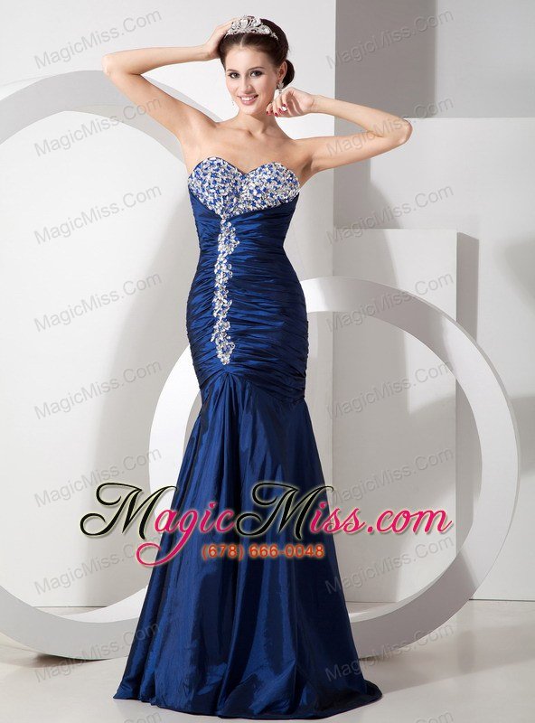 wholesale modern navy blue mermaid prom dress with ruch and beading