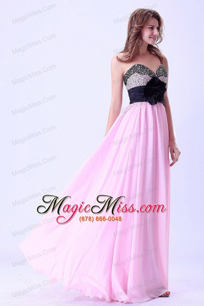 wholesale pink and black sweetheart beaded prom / evening dress with hand made flower