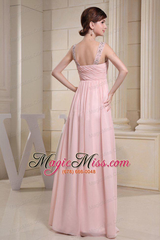 wholesale beaded decprate one shoulder and ruched bodice for baby pink prom dress