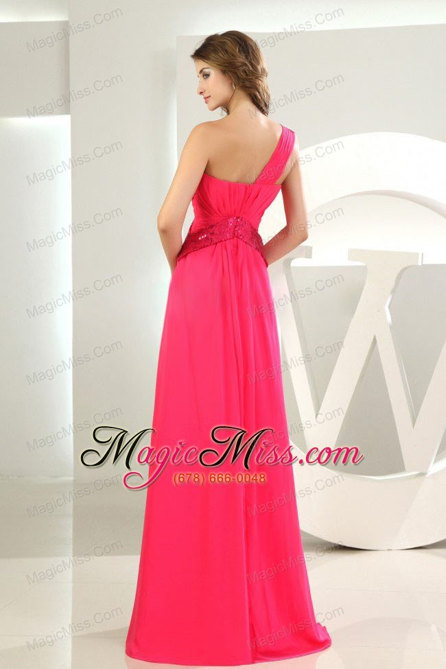 wholesale one shoulder chiffon hot pink empire floor-length prom dress