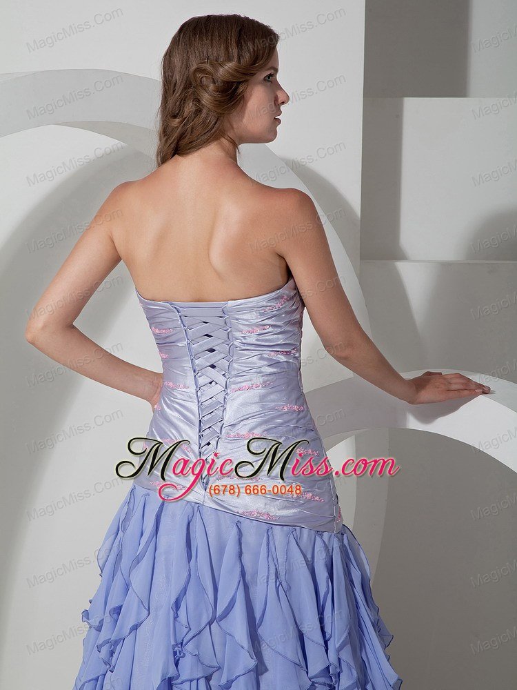 wholesale discount lilac column strapless beading prom dress floor-length chiffon