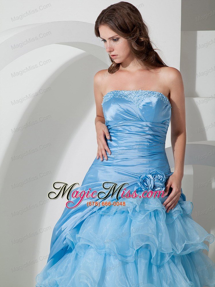 wholesale baby blue a-line strapless floor-length organza hand flowers quinceanera dress