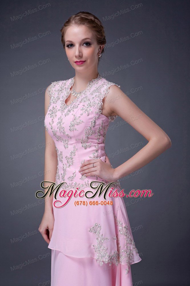 wholesale pink empire v-neck floor-length chiffon appliques mother of the bride dress