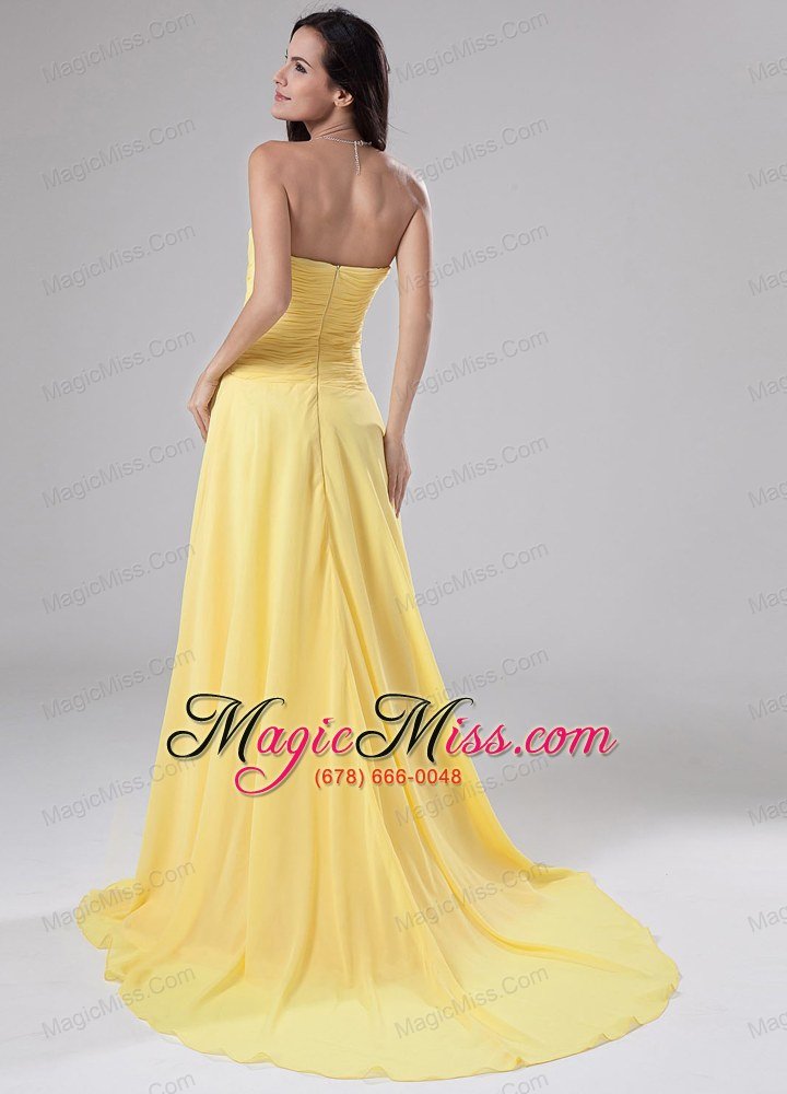 wholesale sweetheart chiffon beading brush/sweep prom dress empire yellow