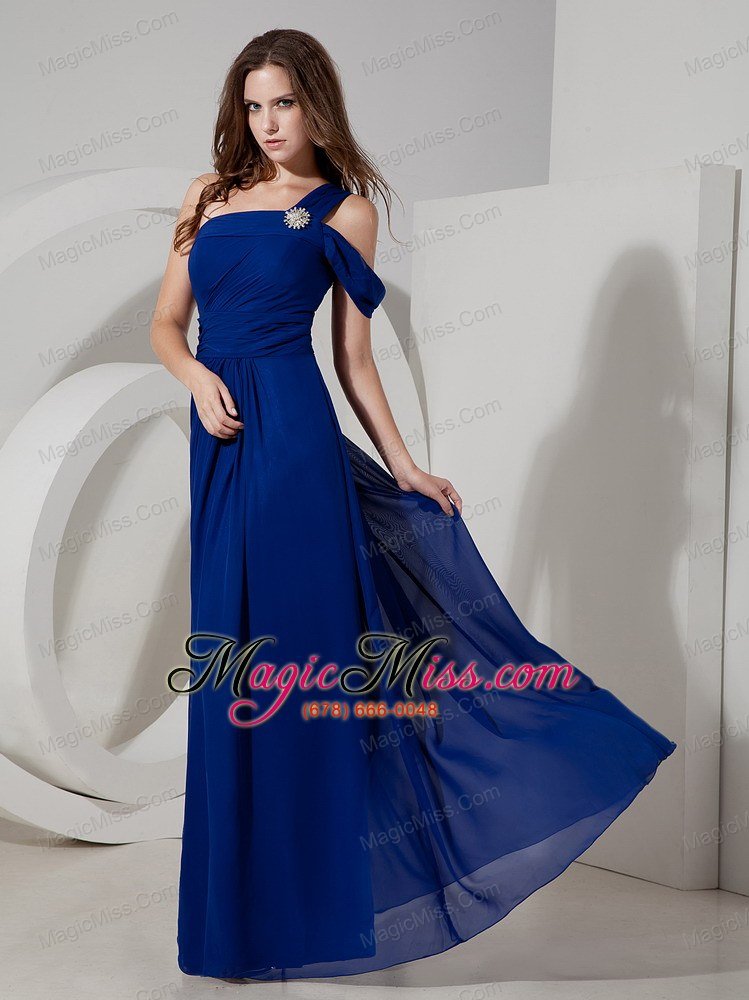 wholesale blue empire one shoulder floor-length chiffon ruch prom dress