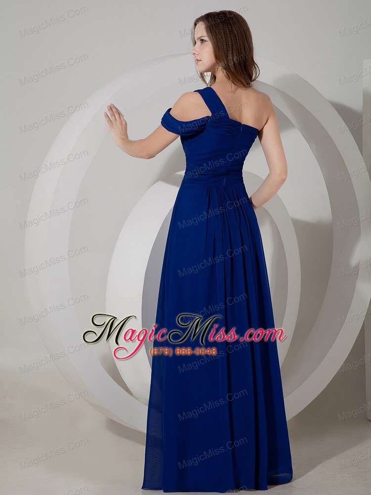 wholesale blue empire one shoulder floor-length chiffon ruch prom dress
