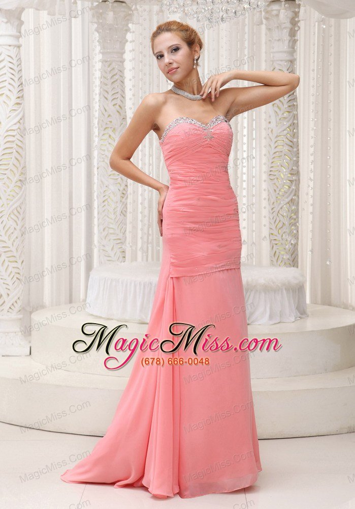 wholesale beaded decorate sweetheart neckline watermelon red custom made prom / pageant dress for 2013