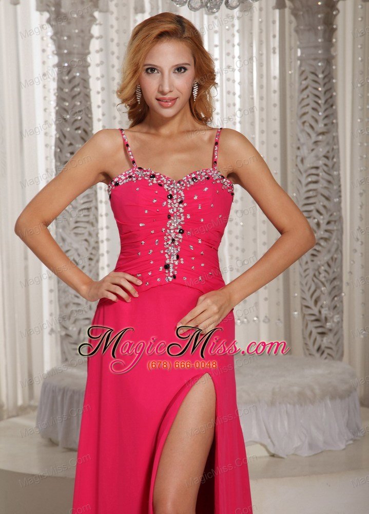 wholesale wholesale high slit beaded spaghetti straps coral red 2013 prom dress chiffon